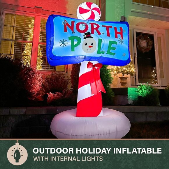 6-Ft. Tall North Pole Sign Blow Up Inflatable with Lights,  Christmas Decor - Picture 2 of 5
